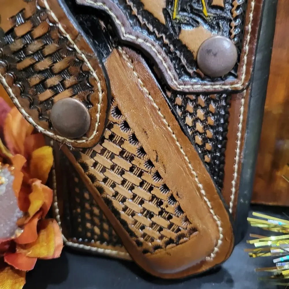 Rooster Western Leather Phone Holster W Knife Sheath LARGE 7x4